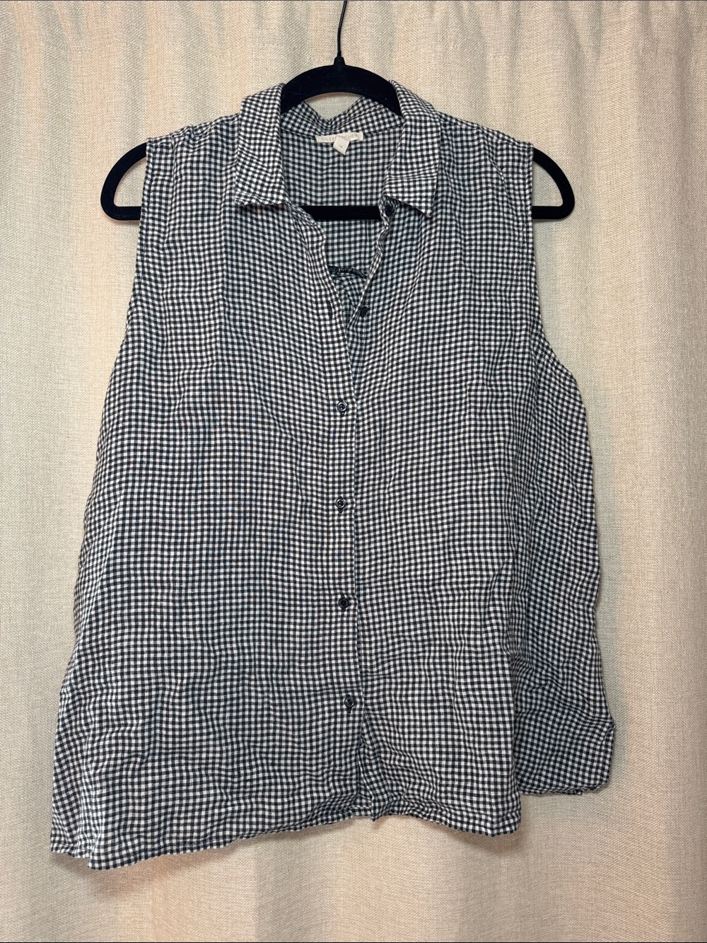 Eileen Fisher B&W Gingham Sleeveless Button-Down Tank 100% Organic Linen